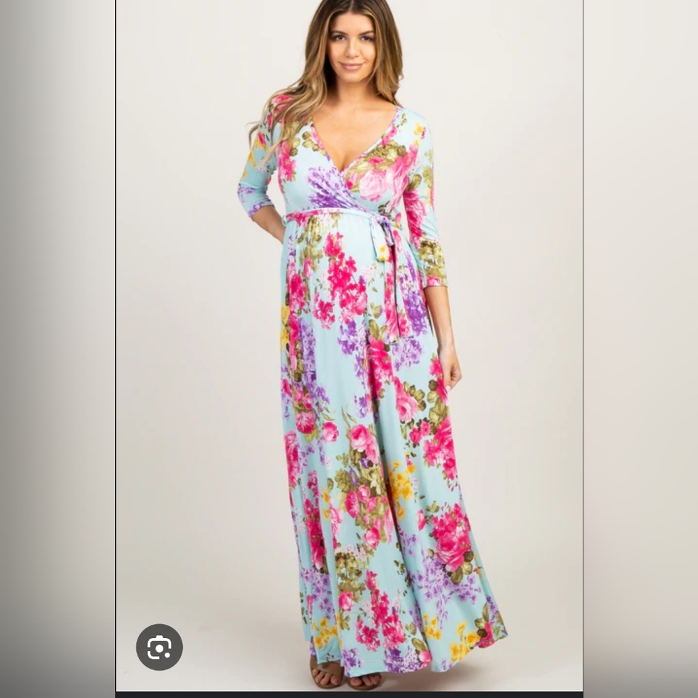 Pinkblush Floral Maxi Dress - Blue and Pink